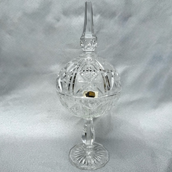 Vintage 15" Tall Genuine Crystal Heavy HandCut Glass Jar Candy Dish Ball Germany - Picture 1 of 8